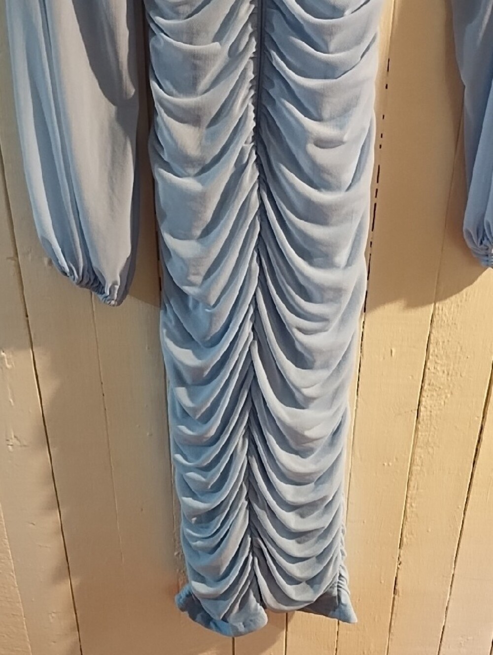 Light Blue Ruched Long-Sleeve Midi Dress Medium EUC. - Picture 10 of 15